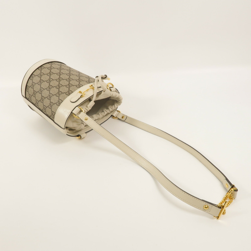 GUCCI 塗層帆布Horsebit 1955 Small Bucket肩背袋-8