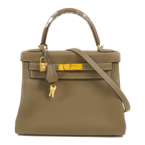 HERMES Togo皮革Kelly 28手挽肩背兩用袋Etoupe