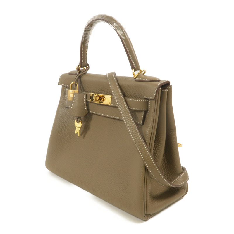 HERMES Togo皮革Kelly 28手挽肩背兩用袋Etoupe-2