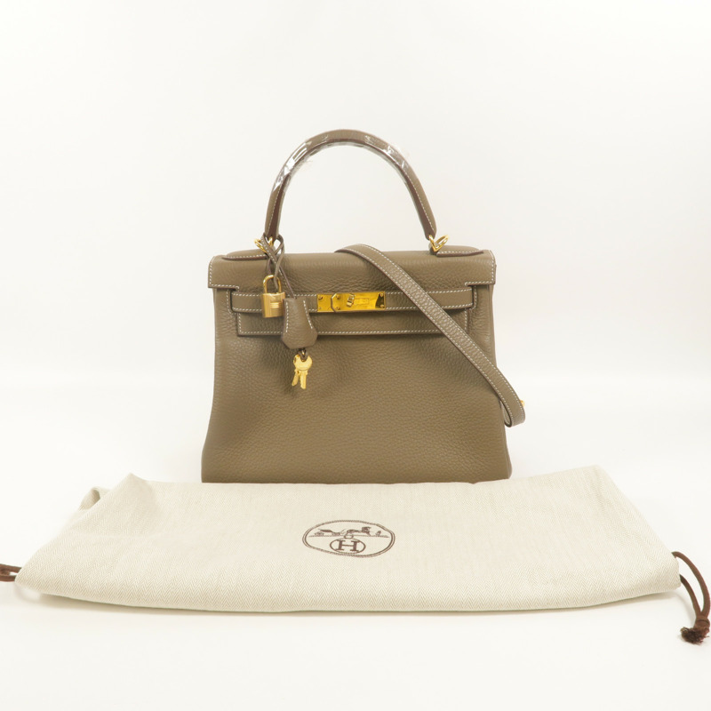 HERMES Togo皮革Kelly 28手挽肩背兩用袋Etoupe-10