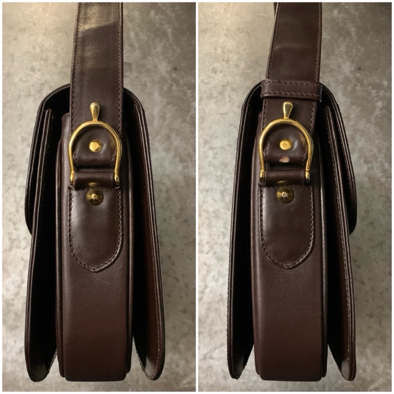 CELINE Vintage Horse Carriage Buckle In Gold Box Bag In Nut Brown  女裝中古馬車金扣深棕肩揹袋-3