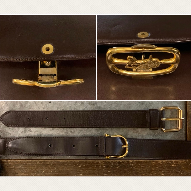 CELINE Vintage Horse Carriage Buckle In Gold Box Bag In Nut Brown  女裝中古馬車金扣深棕肩揹袋-5