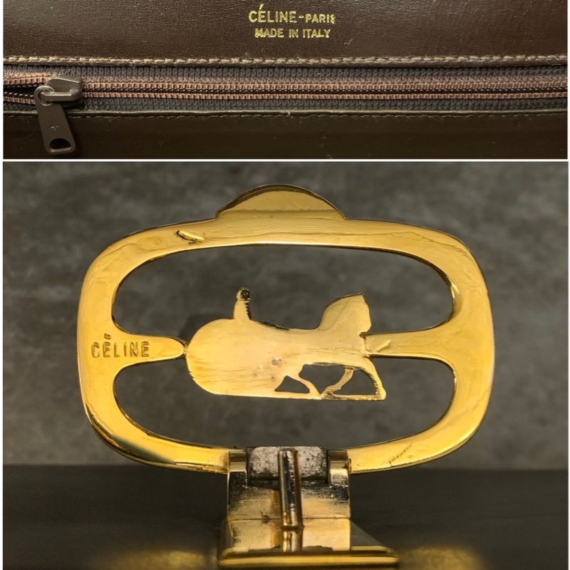CELINE Vintage Horse Carriage Buckle In Gold Box Bag In Nut Brown  女裝中古馬車金扣深棕肩揹袋-8