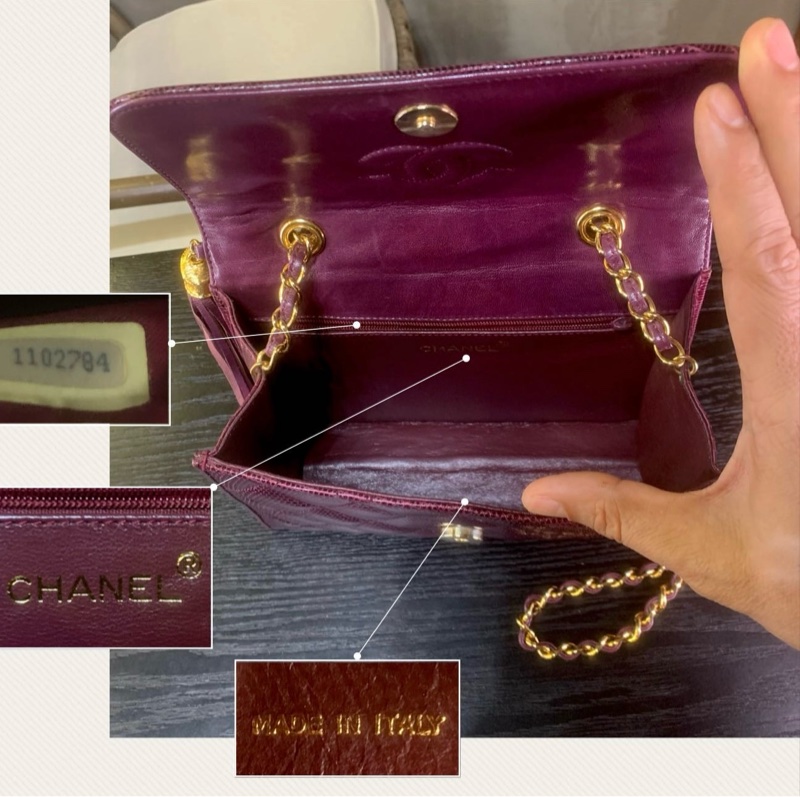 香奈兒中古酒紅色蜥蜴皮流蘇翻蓋包 Chanel Vintage Burgundy Lizard Skin Diamond Quilted Flap Bag with Tassel-5