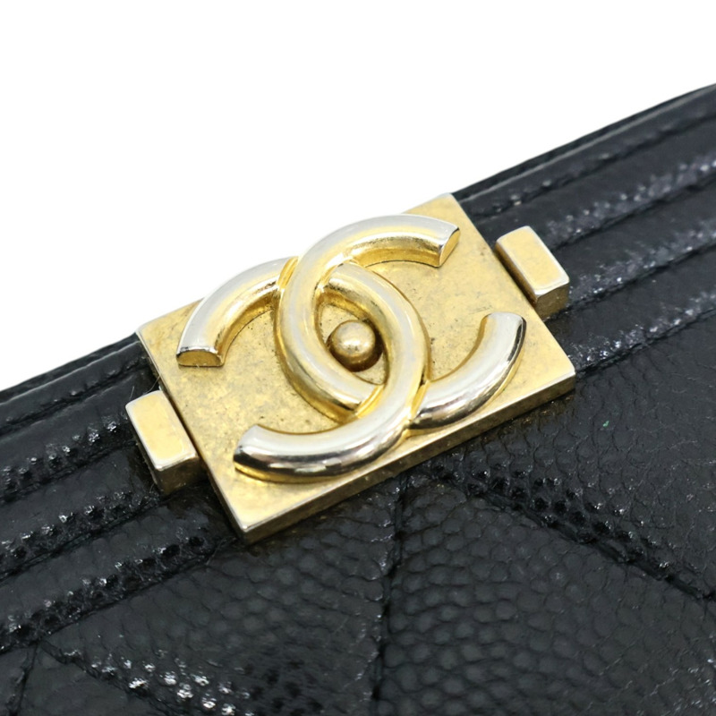 黑色牛皮 Boy 拉鏈 零錢包 A80602【CHANEL 香奈兒】 A80602-6