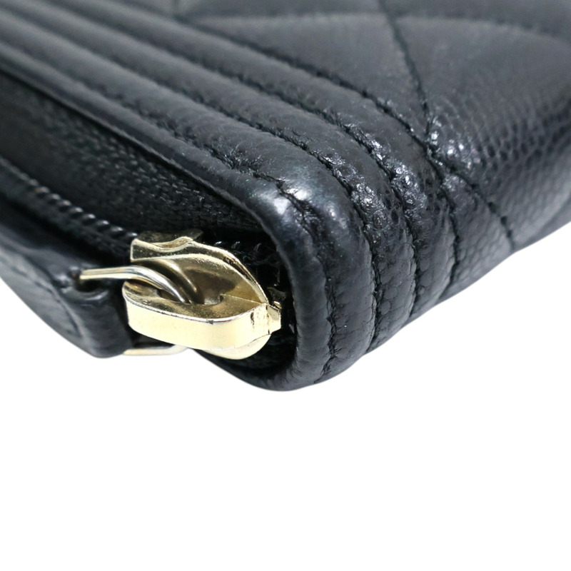 黑色牛皮 Boy 拉鏈 零錢包 A80602【CHANEL 香奈兒】 A80602-9