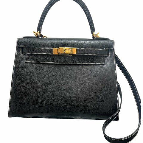 【美收精品】HERMÈS 黑色金釦手提肩背包 5-242