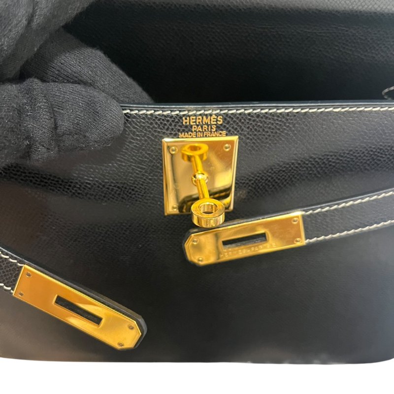 【美收精品】HERMÈS 黑色金釦手提肩背包 5-242-9