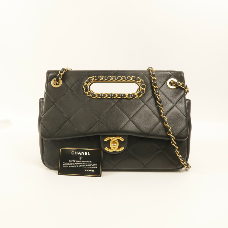 CHANEL 牛皮皮革A Real Catch Flap Bag鏈帶手挽肩背兩用袋-10