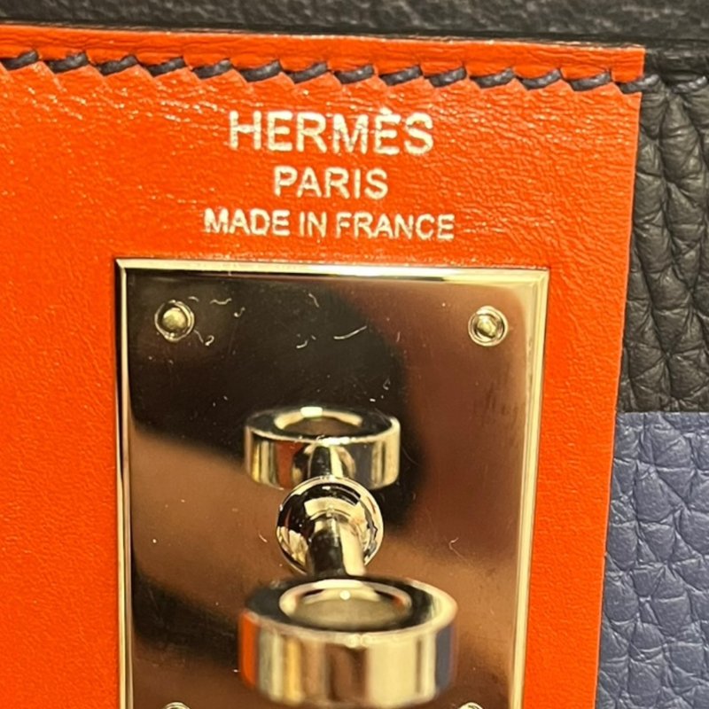 【美收精品】HERMÈS 深藍橘藍幾何拼色 Kelly 手提肩背包 5-244-5