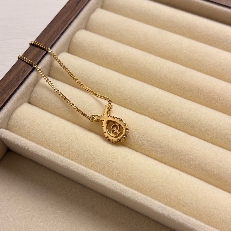 Christian Dior 鍍金水鑽CD logo項鏈 頸鍊 迪奧 水滴形 中古-6
