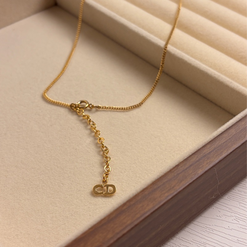 Christian Dior 鍍金水鑽CD logo項鏈 頸鍊 迪奧 水滴形 中古-10
