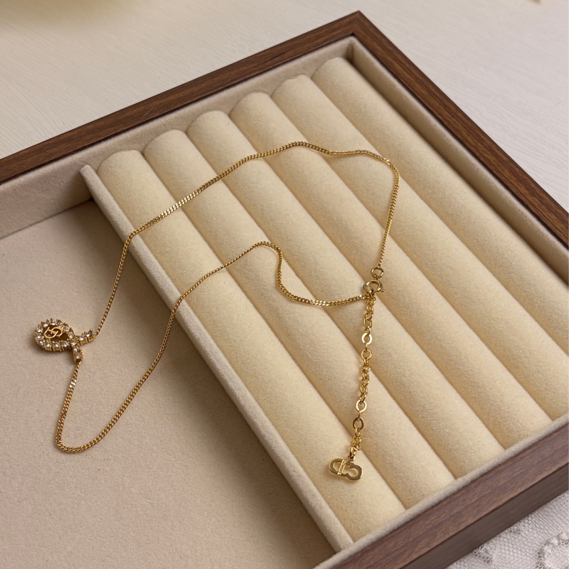 Christian Dior 鍍金水鑽CD logo項鏈 頸鍊 迪奧 水滴形 中古-12