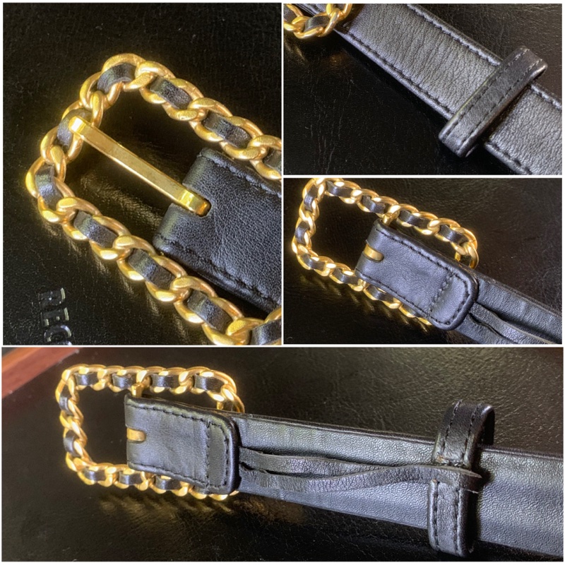 Chanel Vintage Rare Calfskin Belt With CC Logos In Black（Full set) 香奈兒24k鍍金滿鑲CC Logo皮帶-2