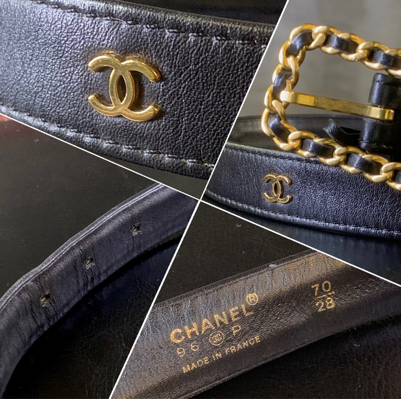 Chanel Vintage Rare Calfskin Belt With CC Logos In Black（Full set) 香奈兒24k鍍金滿鑲CC Logo皮帶-3