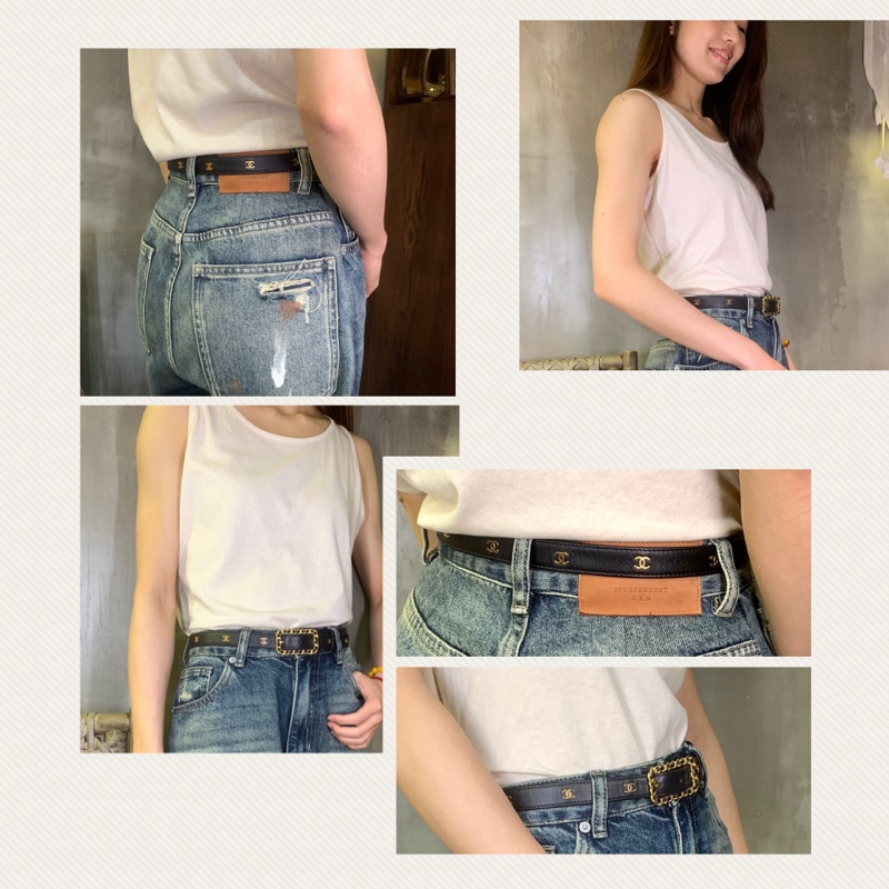 Chanel Vintage Rare Calfskin Belt With CC Logos In Black（Full set) 香奈兒24k鍍金滿鑲CC Logo皮帶-5