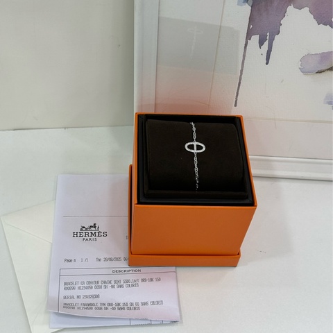 HERMES 愛馬仕 Chaine dancre Contour手鍊 18k白金，鑲嵌鑽石 SH 2025年證書 copy購證