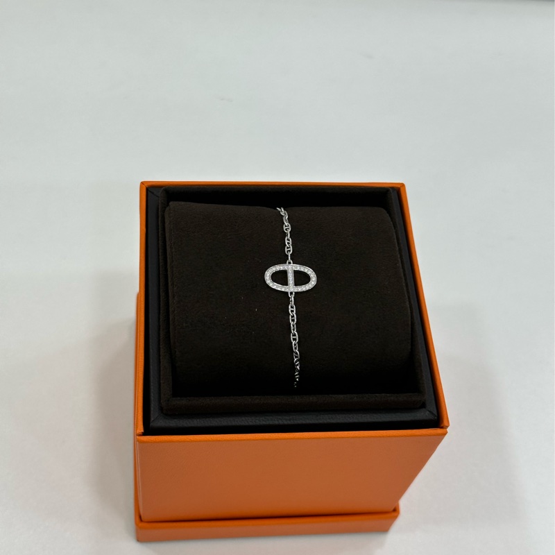 HERMES 愛馬仕 Chaine dancre Contour手鍊 18k白金，鑲嵌鑽石 SH 2025年證書 copy購證-1