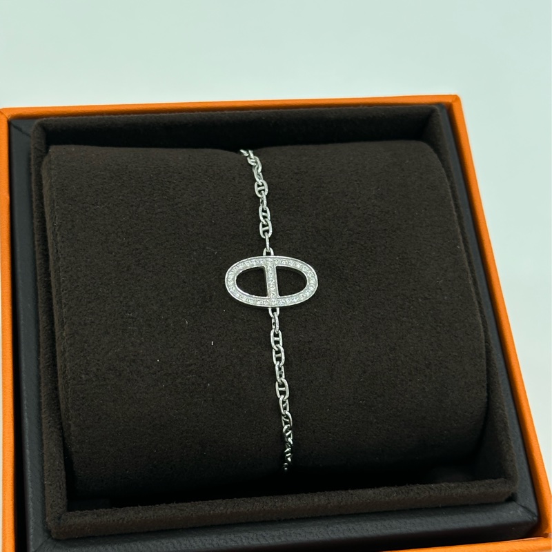 HERMES 愛馬仕 Chaine dancre Contour手鍊 18k白金，鑲嵌鑽石 SH 2025年證書 copy購證-2