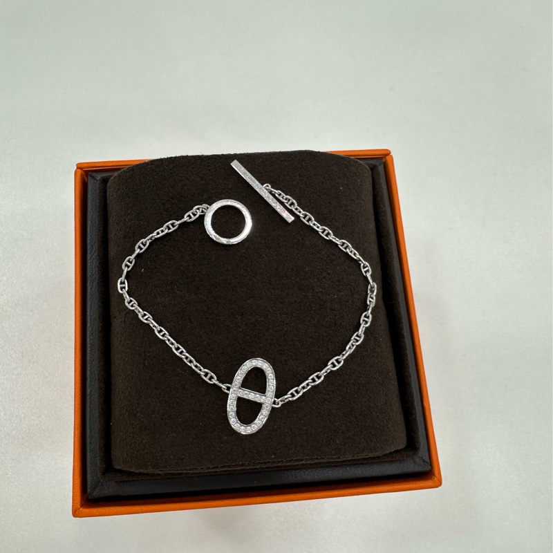 HERMES 愛馬仕 Chaine dancre Contour手鍊 18k白金，鑲嵌鑽石 SH 2025年證書 copy購證-3