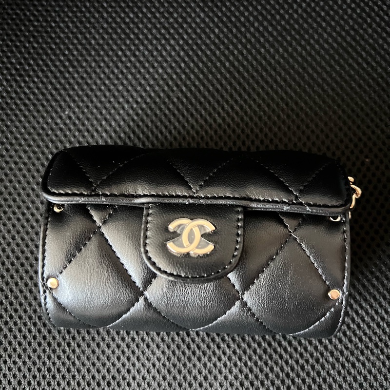 Chanel香奈兒 羊皮菱格雙珠口紅包 小廢包 92新 可調節-5