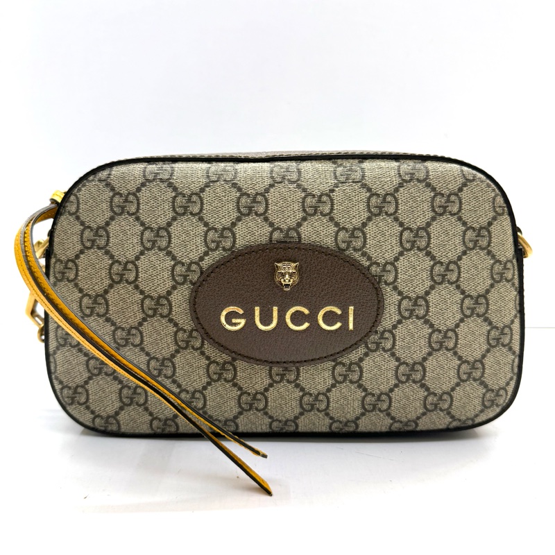 GUCCI 古馳 棕色經典GG Supreme 帆布印花相機包 斜背包 476466-0