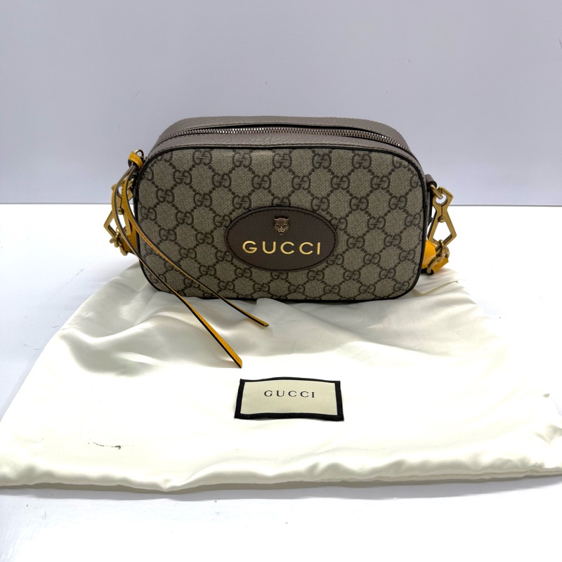 GUCCI 古馳 棕色經典GG Supreme 帆布印花相機包 斜背包 476466-2