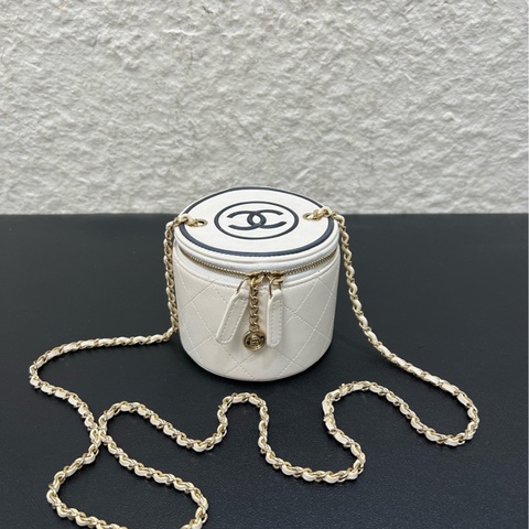 98新❤️Chanel香奈兒黑白熊貓經典雙C logo化妝包小圓桶鏈條包