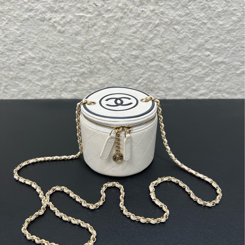 98新❤️Chanel香奈兒黑白熊貓經典雙C logo化妝包小圓桶鏈條包-0