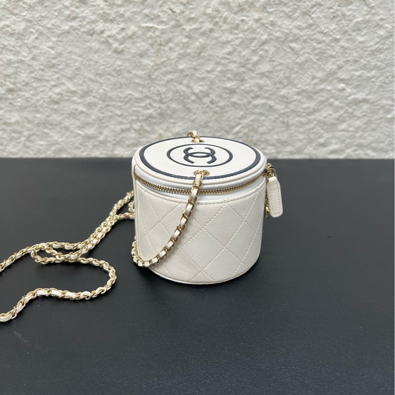 98新❤️Chanel香奈兒黑白熊貓經典雙C logo化妝包小圓桶鏈條包-2