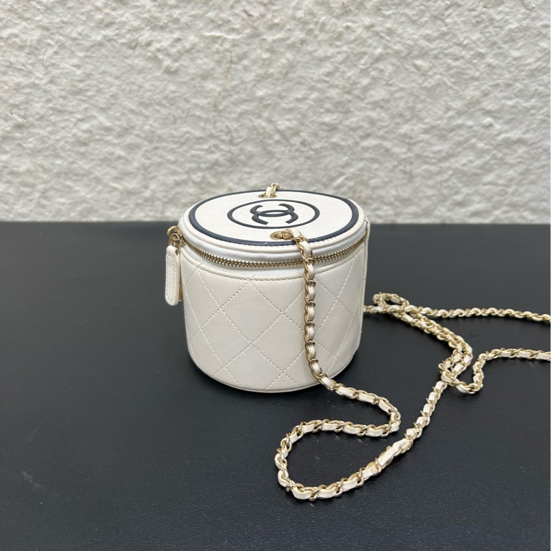 98新❤️Chanel香奈兒黑白熊貓經典雙C logo化妝包小圓桶鏈條包-3