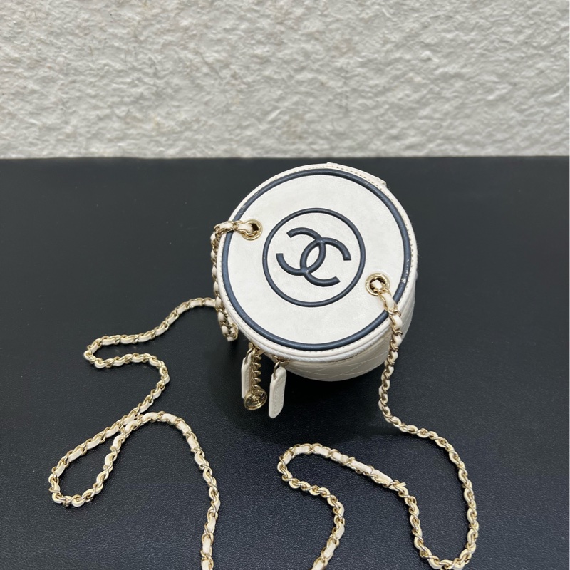 98新❤️Chanel香奈兒黑白熊貓經典雙C logo化妝包小圓桶鏈條包-5