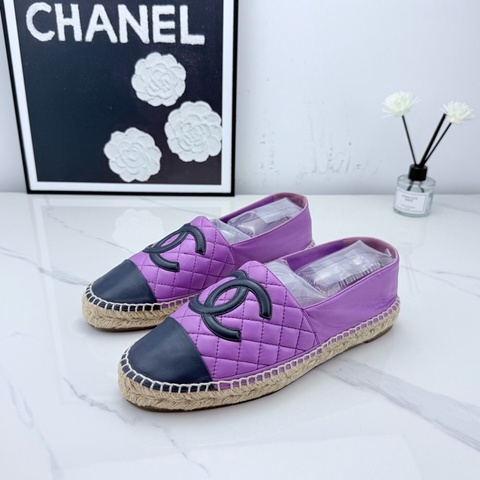 99新Chanel香奈兒 經典菱格紋黑紫拼色漁夫鞋 39碼 🧡