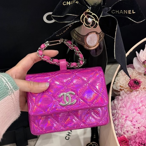 Chanel 全新VIP ⭐️霓虹光澤粉紅掛包-卡包小廢包💓