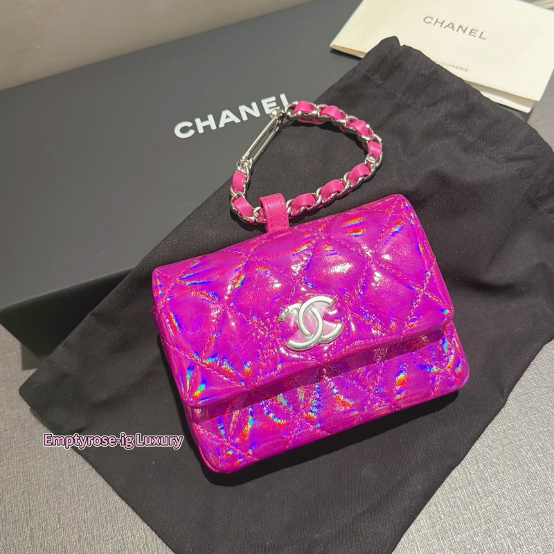 Chanel 全新VIP ⭐️霓虹光澤粉紅掛包-卡包💓-9