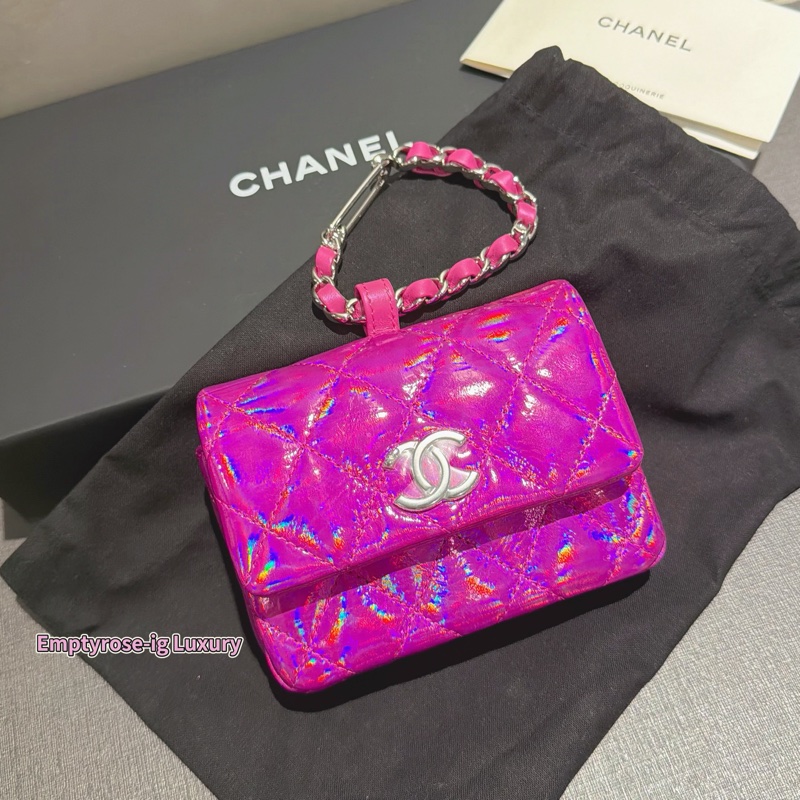 Chanel 全新VIP ⭐️霓虹光澤粉紅掛包-卡包💓-5