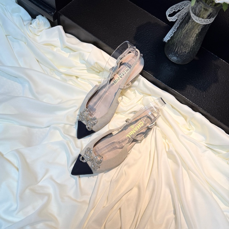 CHANEL/香奈兒 奶茶色蝴蝶結鑽扣單鞋 36.5碼-0