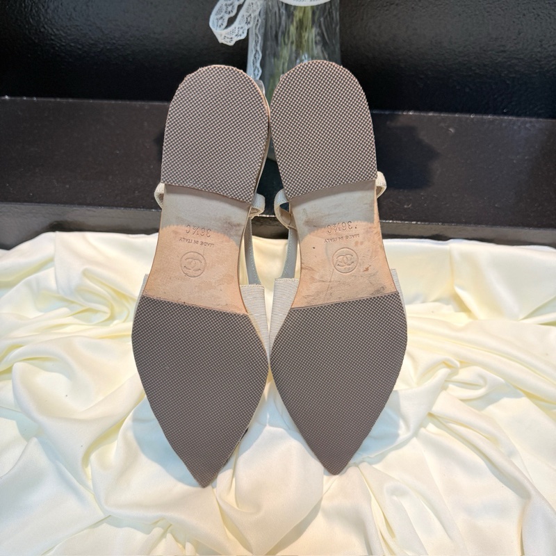 CHANEL/香奈兒 奶茶色蝴蝶結鑽扣單鞋 36.5碼-5