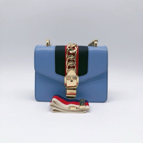 GUCCI古馳塞爾維亞藍色單肩包斜挎包 正品