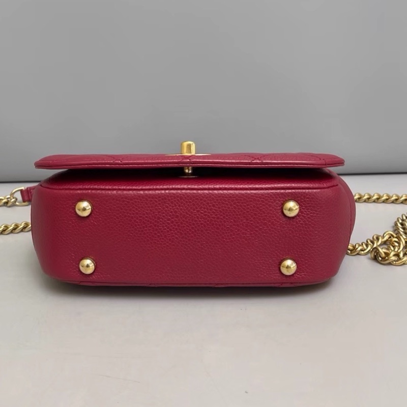 Chanel香奈兒酒紅色荔枝紋牛皮郵差包👩‍✈️👨‍✈️-7