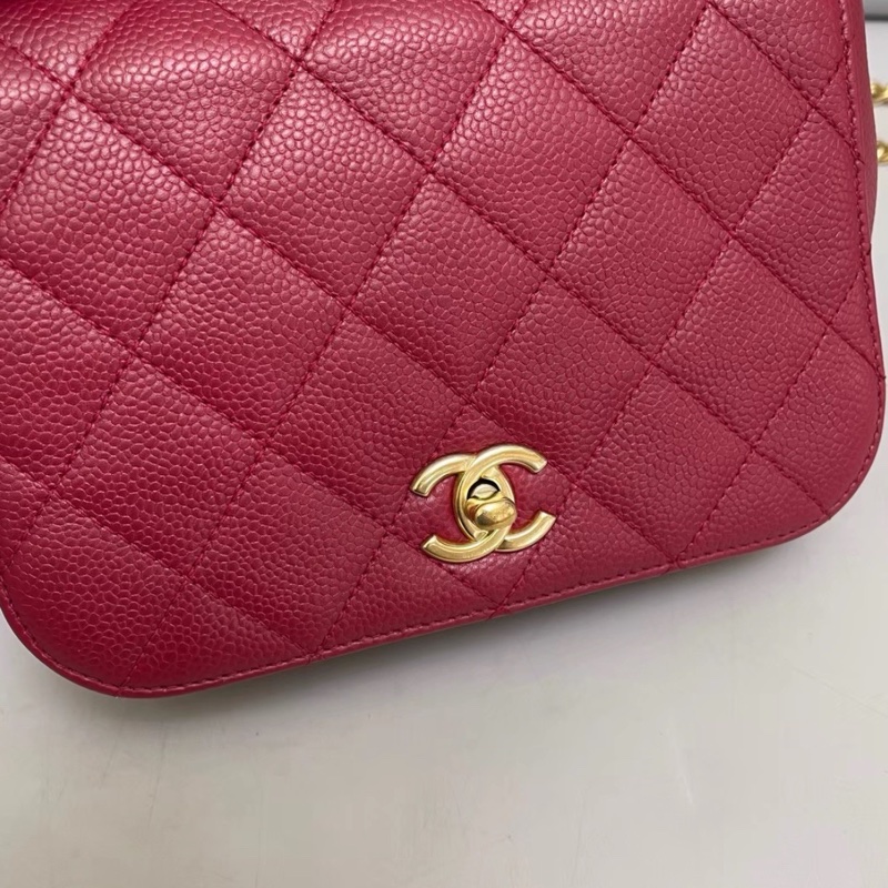 Chanel香奈兒酒紅色荔枝紋牛皮郵差包👩‍✈️👨‍✈️-9