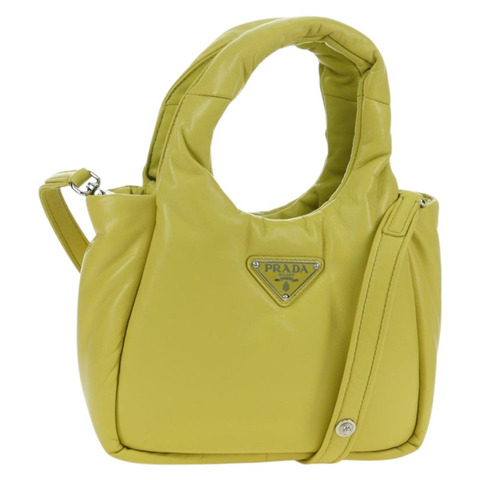 PRADA 手提包 皮革 兩用 黃色 銀色 正品 177165SAM