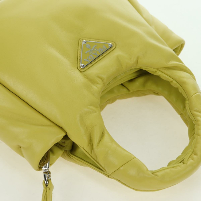 【日本直送】PRADA 手提包 皮革 兩用 黃色 銀色 正品 177165SAM-5