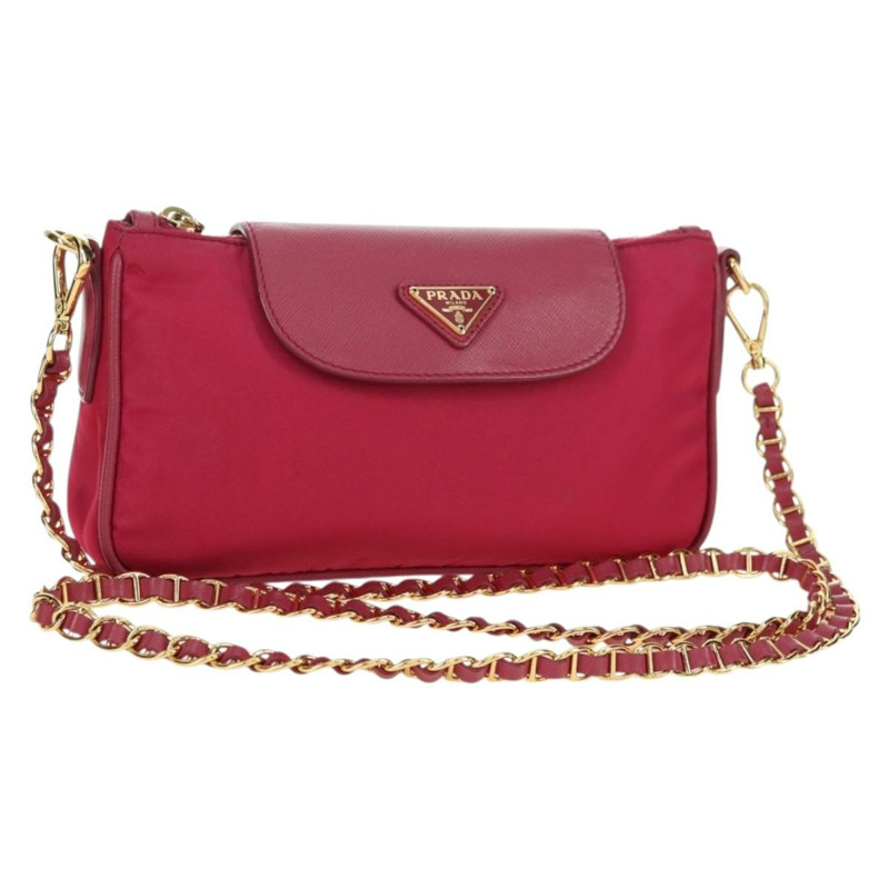 【日本直送】PRADA 尼龍粉紅金色鏈條單肩包 正品 177013V-0
