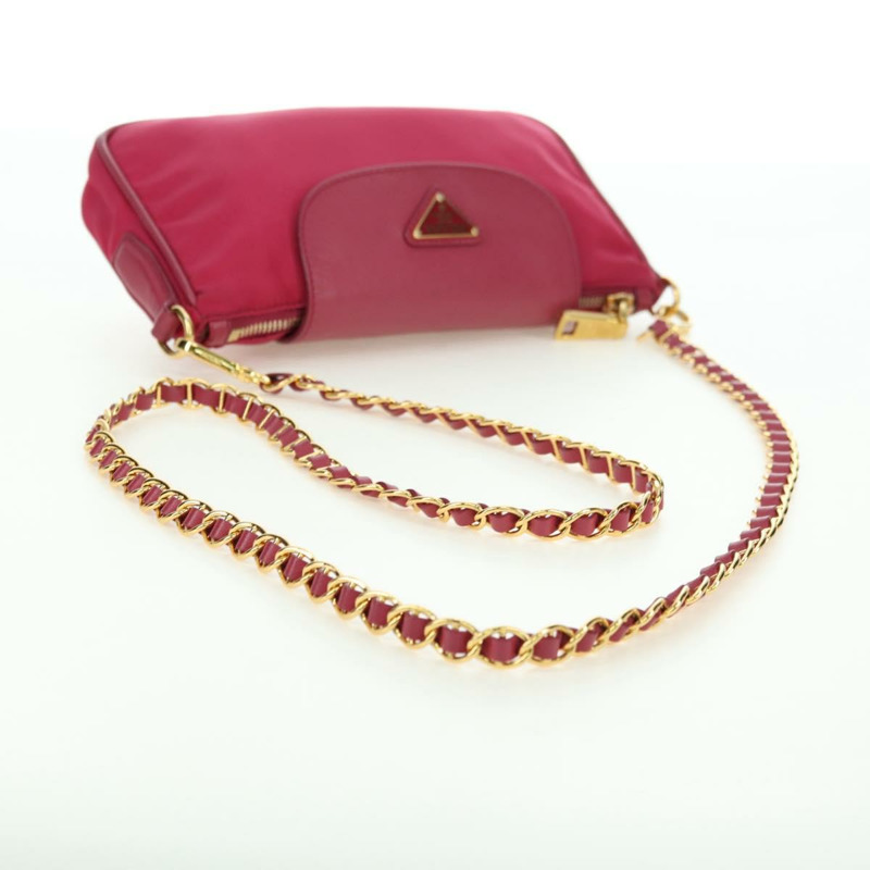 【日本直送】PRADA 尼龍粉紅金色鏈條單肩包 正品 177013V-6