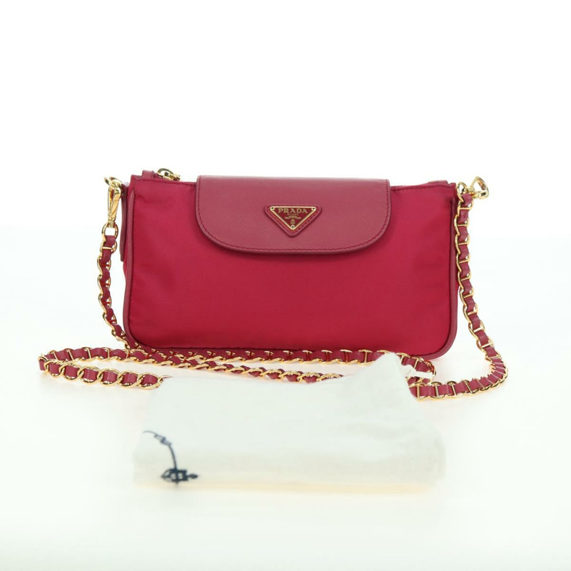 【日本直送】PRADA 尼龍粉紅金色鏈條單肩包 正品 177013V-11