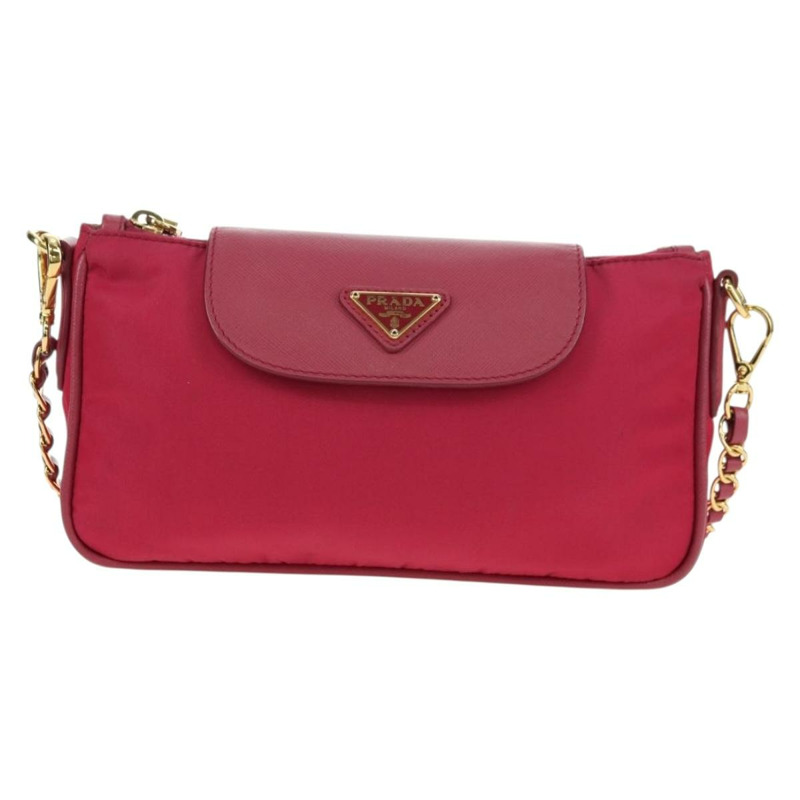 【日本直送】PRADA 尼龍粉紅金色鏈條單肩包 正品 177013V-12