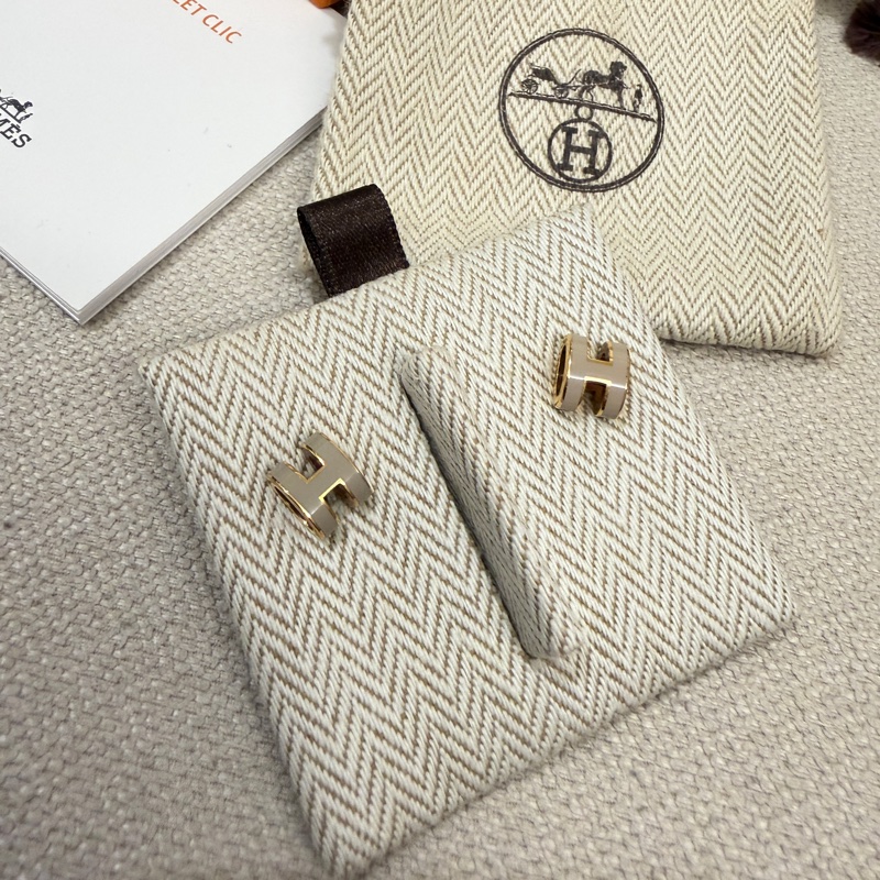hermes 愛馬仕 奶茶色 mini pop h 耳環 耳釘-2