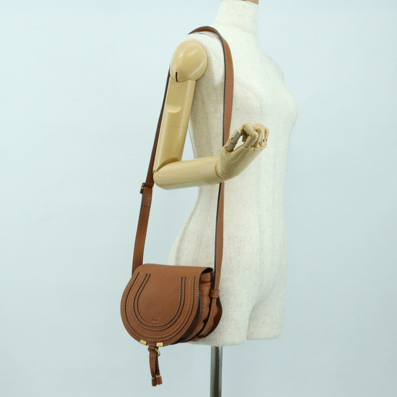 【日本直送】Chloe 小號馬鞍包，棕色金色皮革，正品 am11505V-23
