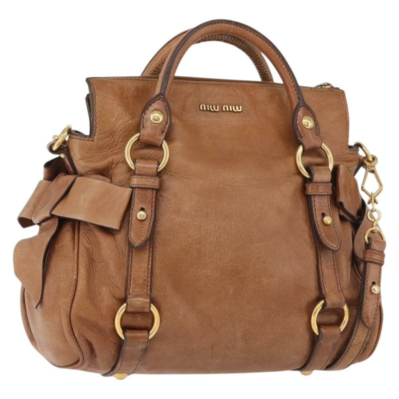 【日本直送】Miu Miu 手提包 真皮 兩用 棕色 金色 正品 177770A-0